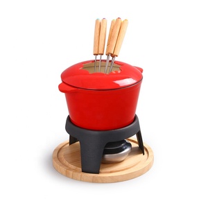 ชุดหม้อฟองดูเหล็กหล่อเคลือบ ช็อกโกแลต ชีส หม้อไฟฟ้าพร้อมขาตั้งและส้อม - Product Image 1