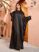 Vêtements islamiques traditionnels d'Arabie Saoudite, abaya noire à manches chauve-souris, robe musulmane pour femmes, kaftan brodé avec des paillettes, caftans