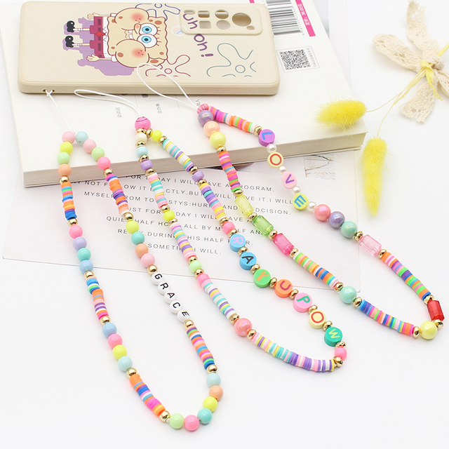 New Fashion Mobile Strap Lanyard Anti-Lost Telephone Jewelry Boho Polymer Clay Beads Mobile Phone Chain