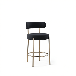 Tabouret de bar moderne Woker Furniture, hauteur d'assise 26 pouces, pieds en métal laiton brossé, dossier bas - Product Image 1