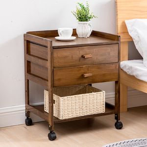 Mesita de noche moderna y sencilla de madera maciza con 2 cajones y cesta de almacenamiento para dormitorio - Product Image 1