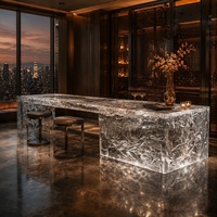 Plan de travail de cuisine multifonctionnel personnalisable en acrylique, style luxe léger, avec îlot central en cristal à effet glacé, Eastern Focus Lanzhou