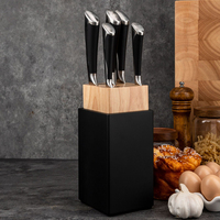 6-delige keukenmessenset voor koken met standaard, ergonomische handgrepen, slagermes, fruitmes voor keukenaccessoires