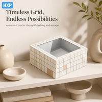 Boîte rigide personnalisée avec fenêtre transparente, motif en grille, emballage cadeau