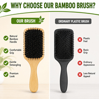 Brosse à cheveux en poils de sanglier écologiques avec coussin d'air, manche en bois de noyer africain et bambou, pour massage du cuir chevelu