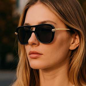 Gafas de Sol Retro 2025 con Logotipo Personalizado, Doble Puente Metálico, Estilo Punk, Protección UV400, Modelo Piloto Cuadrado para Hombre y Mujer - Product Image 1