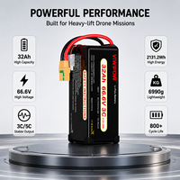 بطارية ليثيوم أيون شبه صلبة عالية الكثافة 6S 18S 320wh/kg 32000mah قابلة للتخصيص من المصنع لطائرات الشحن بدون طيار