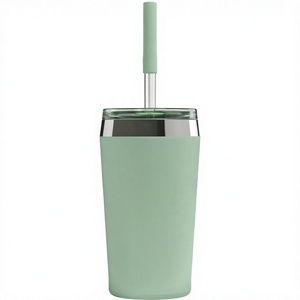 Mug à café isotherme à double paroi vert laiteux en acier inoxydable, gobelet thermique anti-fuite pour le bureau - Product Image 3