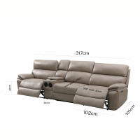 Ensemble de canapés inclinables modernes avec haut-parleur Bluetooth, chargeur sans fil, port USB, console - Cuir véritable, bois, sièges de cinéma maison