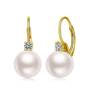Pendientes de Perlas Cultivadas en Oro Blanco E3413, Forma Redonda AAA, Engaste de Garra, Joyería Clásica de Boda para Mujer - Product Image 1