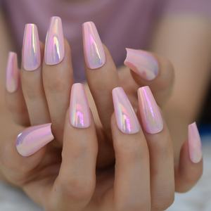 Drücken Sie auf Nägel Long Chrome Pink Mirror Design Acryl nägel für Dating Night Club Maniküre Falsche Fingernägel - Product Image 3