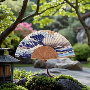 Abanico Japonés de Bambú de Lujo de 33 cm, Tallado con el Diseño de la Gran Ola de Kanagawa, en Caja, Estilo Ecológico para Manualidades y Recuerdos - Product Image 4