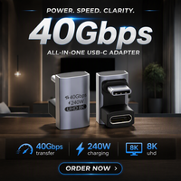 Adaptador USB4 USB-C Macho a Hembra en Forma de U, 240W, 8k, 40Gbps, Tipo de Producto: Adaptadores y Conectores