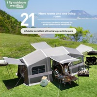 Tente tunnel gonflable de camping familiale, 2 chambres, 1 séjour, imperméable, XXL, UPF50+, ventilation en maille, quatre saisons