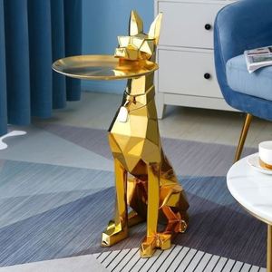 Resin Doberman Dog Figurine Set with Tray - Nordic Floor-Standing Home Decor - Product Image 4