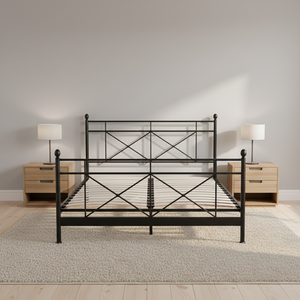 <span class=keywords><strong>Lit</strong></span> de chambre à coucher de style contemporain de qualité supérieure, <span class=keywords><strong>lit</strong></span> <span class=keywords><strong>double</strong></span> minimaliste avec cadre en métal et en bois très stable pour enfants et adultes - Product Image 2