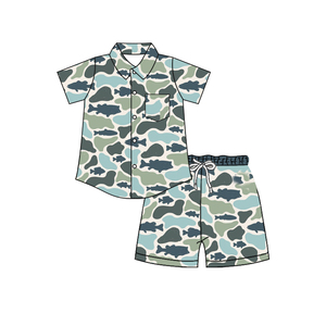 Preventa al por mayor: Conjuntos de verano para niños con bolsillos de camuflaje, estilo vacaciones, de algodón orgánico/spandex suave, para hermanos pequeños (MOQ 5) - Product Image 6