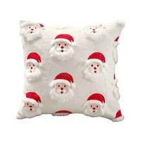 Housse de coussin de Noël personnalisée matelassée Père Noël, broderie, housse de coussin décorative en polaire blanche pour canapé, vente en gros