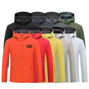 Wholesale Men's Outdoor <b>Hoodie</b> Soft Shell Jacket for Camping Lightweight Windproof Waterproof Zip-up Design Windbreak Jacket - Product Image 4