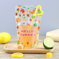 Sacs à main refermables debout avec logo personnalisé en stock avec fermeture éclair sacs à boire en plastique sachets transparents pour jus de fruits et liquides avec trous pour paille