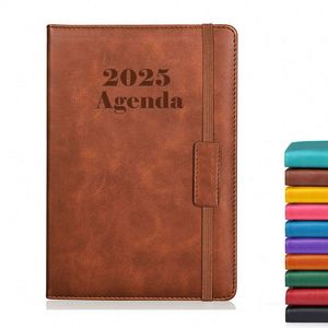 Agenda 2025 Creativa Mini con Tapa Dura de Cuero, Logotipo Grabado, Planificador Diario, Cuaderno con Banda Elástica, 100 Hojas A5 Cosidas - Product Image 1