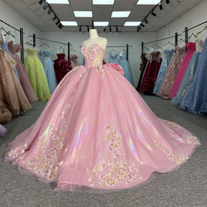Dy6922 Vestido de Gala Rosa Bonito sin Tirantes con Escote Corazón y Apliques Florales Brillantes para Quinceañera, Fiesta de 16 Años, Bat Mitzvah o Concurso de Belleza - Product Image 6