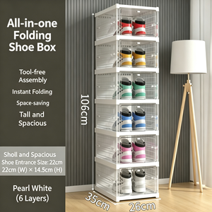 Scatola Portascarpe Pieghevole in <span class=keywords><strong>Plastica</strong></span> Trasparente, Nessun Montaggio Richiesto, Organizzatore per Scarpe Resistente e Impilabile per Casa e <span class=keywords><strong>Armadio</strong></span> - Product Image 6