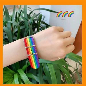 Nylon Regenbogen Lesben Homosexuell Bisexuelle <span class=keywords><strong>Transgender</strong></span> Armbänder für Frauen Mädchen Stolz geflochtene Armbänder - Product Image 3