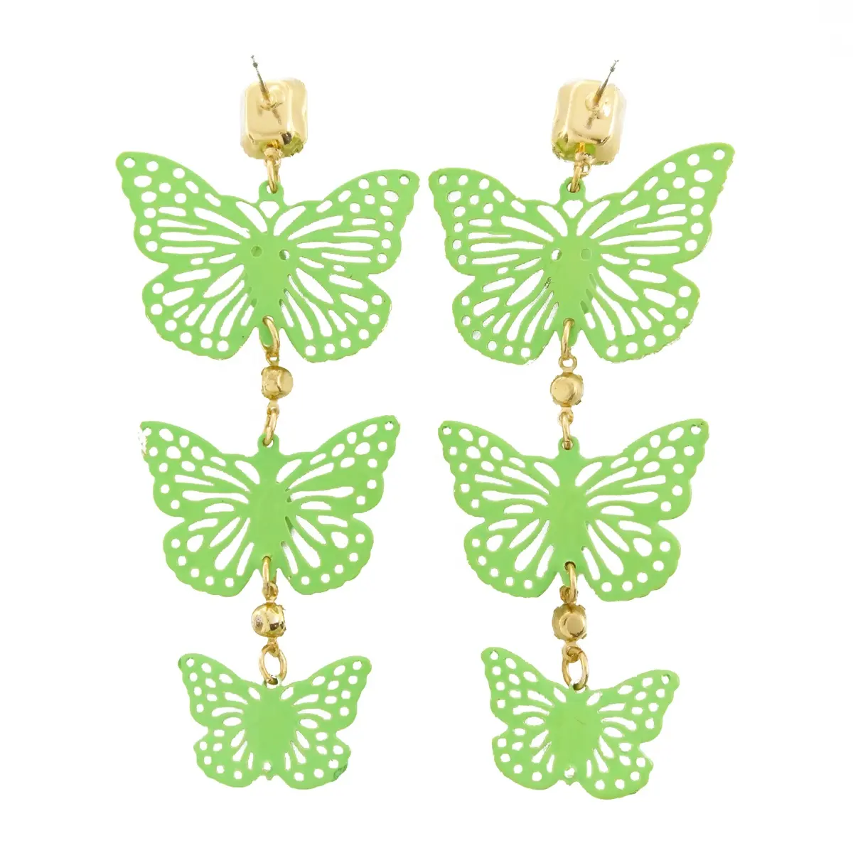 Fashion jewelry wholesale custom long drop green enamel butterfly crystal earrings for women girls