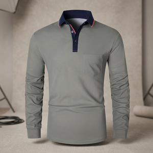 Chemise décontractée respirante à manches longues pour homme, style simple, col à revers, patchwork, avec poche, pour le printemps et l'automne - Product Image 3