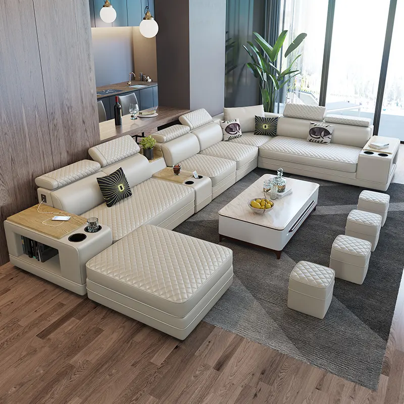 Sala de estar de cuero sofás sofá de tela de 7 plazas u en forma de L sofás seccionales y loveseats