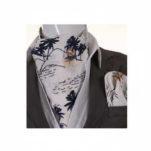 White and Colorful Hawaiian Sea Pattern Printed Scarf and Handkerchief Set - Product Image 2