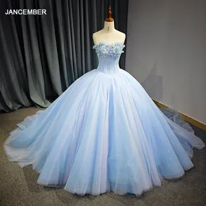 Jancember dy6714 màu xanh không tay người Yêu cổ bóng áo choàng ren sequined quinceanera buổi tối váy Đầm thanh lịch