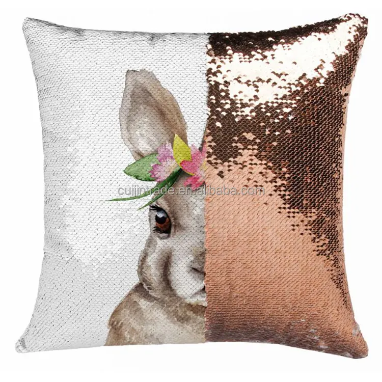 गृह सजावट डबल रंग तकिया प्रतिवर्ती सेक्विन खरगोश फेंक Pillowcase ईस्टर बनी कुशन कवर को शामिल किया गया