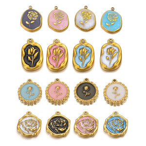 จี้เคลือบลายกุหลาบสไตล์วินเทจ |   จี้สแตนเลสสตีลชุบทอง 18K PVD สำหรับเด็ก สำหรับทำเครื่องประดับ |   กันน้ำ - Product Image 1