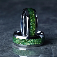 Bague de fiançailles créative en tungstène noir, motif galaxie, bleu sous-marin, mousse verte, silicone poli