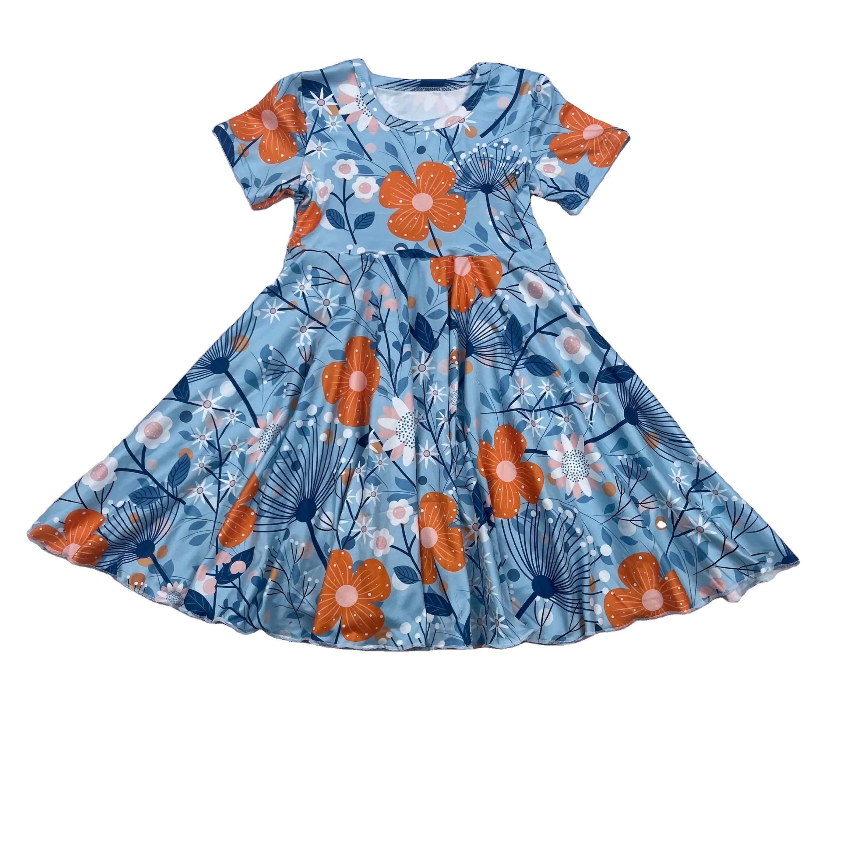 Qingli OEM-ropa para niños, vestidos de flores azules para niñas de 11 años