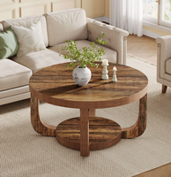 Table basse ronde moderne en bois avec étagère de rangement, style rustique, mobilier de salon pour appartement et hôtel, vente en gros