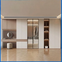 Armoire de chambre à coucher personnalisée, rangement luxueux à portes coulissantes légères, dressing ouvert, design de mobilier tendance