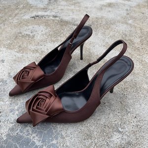 Sandales à talons hauts pour femmes, style romain français, en satin fin, à bout pointu, avec fleurs, personnalisées par le <span class=keywords><strong>fabricant</strong></span>, pour l'été - Product Image 3