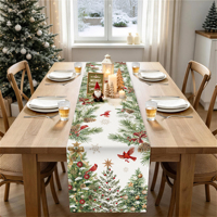Chemin de table de Noël motif oiseau cardinal, décorations de Noël pour la maison, sapin, cône de pin, baies, style ferme, hiver, vacances, décoration de table à manger