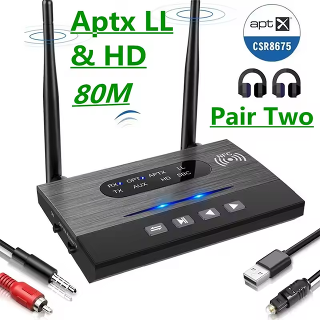 80M CSR8675 Aptx Low Latency HD BT 5.0 Audio Transmitter Receiver 3.5mm 3.5 Wireless Adapter for Car TV PC