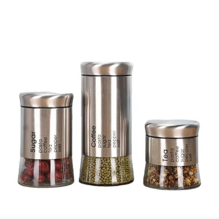 350ml 550ml 800ml tea coffee sugar salt big kitchen sealed food glass Stainless steel storage jars