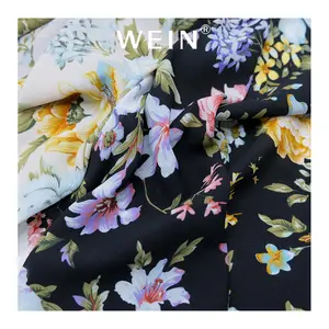 WI-B06-261 New Design Polyester Woven White Flower on Colored Faille Crepe Fabric for Fashion Dress Clothing Blouse