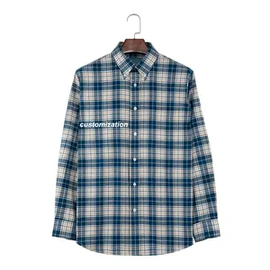 Cotton Plus Size Men'S Shirts Button Up Clothes Summer Casual Custom Style Long-Sleeve Plaid Shirt