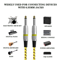 Kabel Gitar ODM Berlapis Emas 6.35mm Stereo TS Plug Tembaga Murni dengan Pelindung Foil Kepang dan Selubung PVC, Tipe Lurus-ke-Lurus