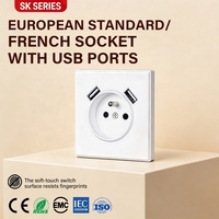 Prise murale standard européenne française avec 2 USB (A+A) IP20, style rétro, 250V, pour usage domestique