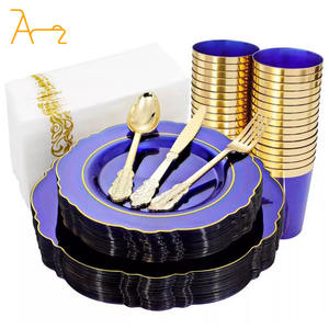 Ensembles de vaisselle en plastique jetable or et violet/bleu assiette de restaurant de fête de mariage plats bon marché en vrac 13 ''assiette à dîner - Product Image 5