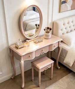 Luxury European Carved Solid Wood <b>Vanity</b> Set with Oval Mirror , Storage Champagne <b>Makeup</b> Desk for Bedroom Dressing Table - Product Image 6