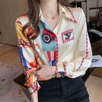 2025 Oem nouvelle mode lettre imprimé Ol chemises femmes Blouses été printemps décontracté ample à manches longues hauts Blusas Mujer